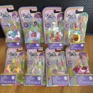 Lot of 8 POLLY POCKET - Metal Sprinkled Mini Car w/ Doll